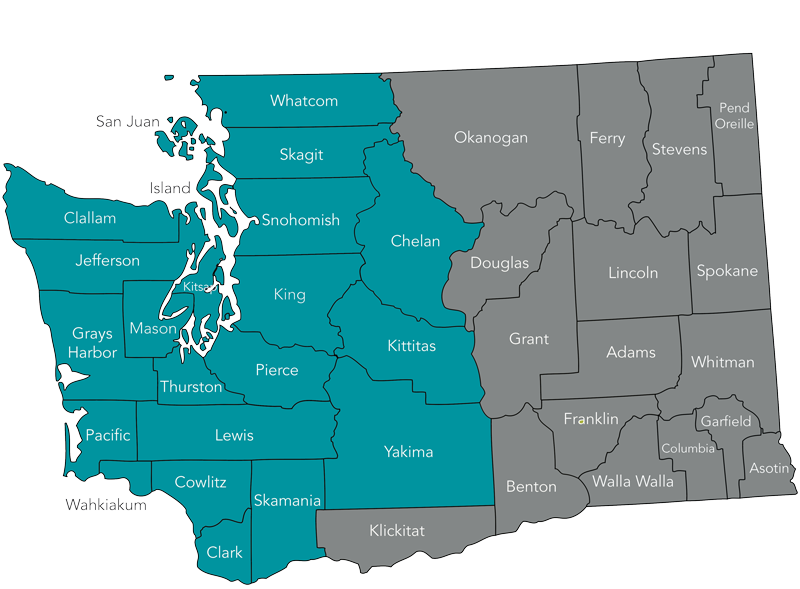 map of washington state with counties labeled