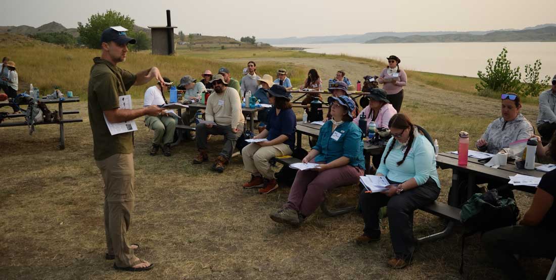 Dr. Grossnickle leads a presentation on identifying microfossils in the field. 