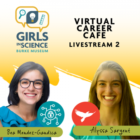two scientists on a graphic that reads girls in science virtual career cafe livestream 1